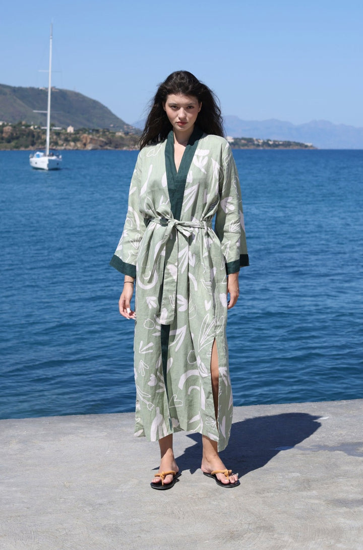 Majorca Long Kimono in Summer Sage